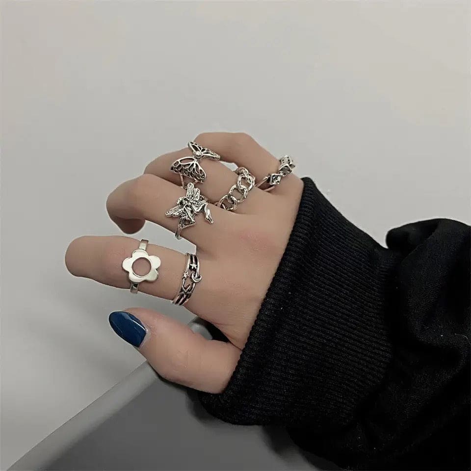 Punk Gothic Angel Fairy Rings Set, Vintage Knuckle Rings Set, Midi Rings For Women, Geometric Rings Sets, Stackable Finger Rings Punk Gothic Angel Fairy Rings Set, Vintage Knuckle Rings Set, Midi Rings For Women, Geometric Rings Sets, Stackable Finger Rings